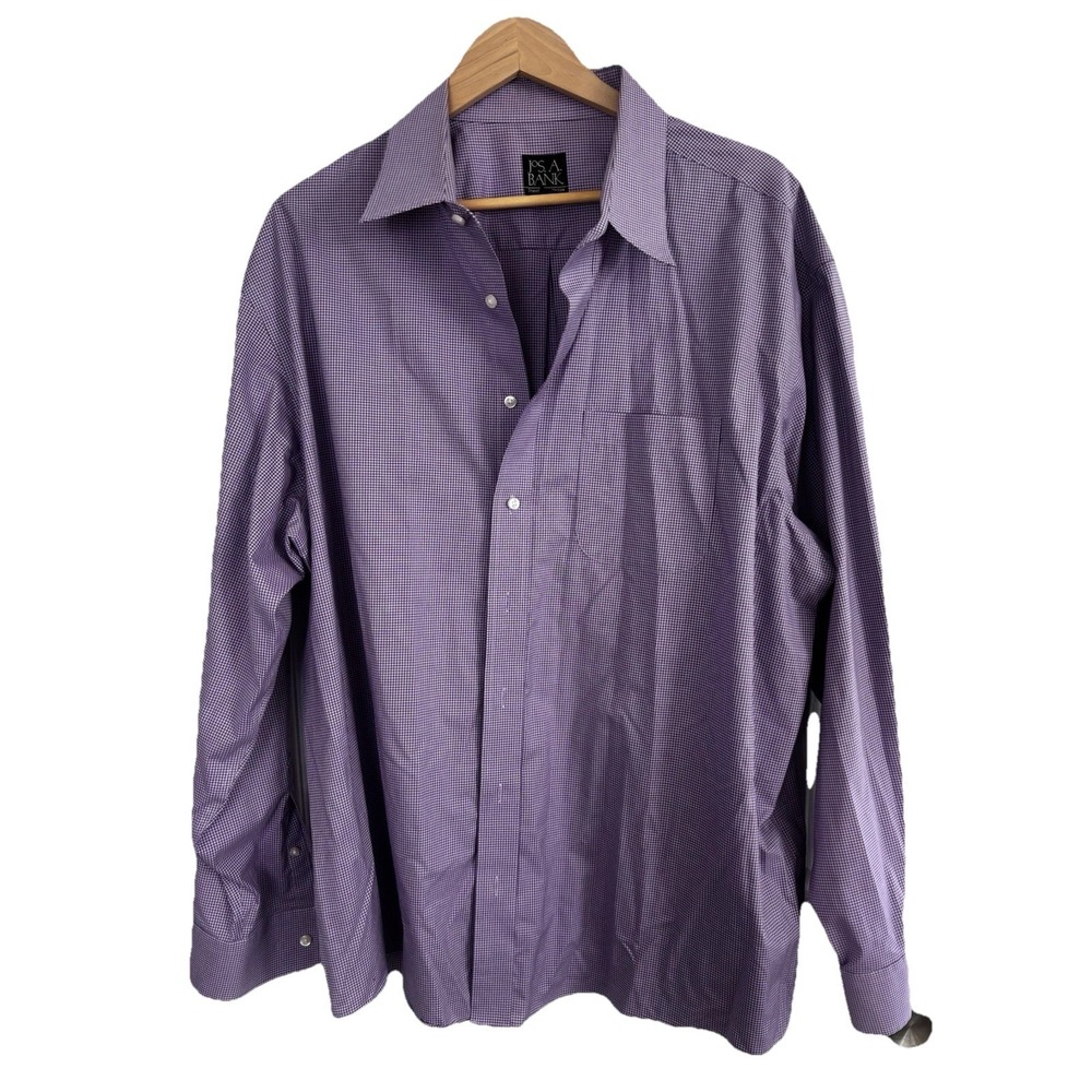 Jos A Bank Traveler Shirt Mens XL Purple Check Button Down